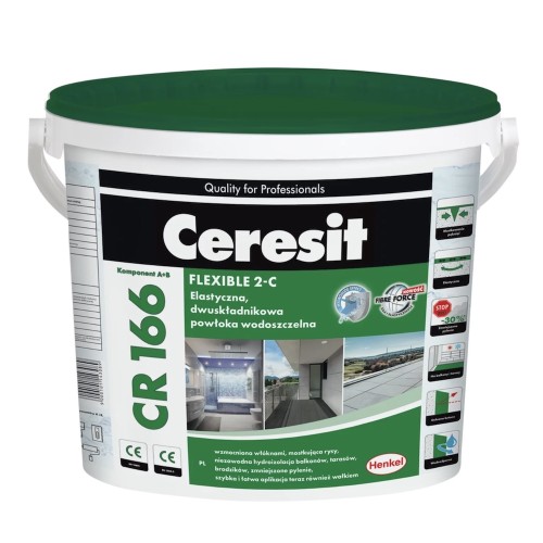 Ceresit CR166 Two-component Flexible Waterproofing Slurry - Bucket (12kg powder and 2L liquid) Ceresit CR166 Two-component Flexible Waterproofing Slurry - Bucket (12kg powder and 2L liquid)