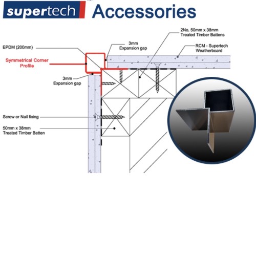 Supertech Aluminium External Symmetrical Corner Profile - 3m length Supertech Aluminium External Symmetrical Corner Profile - 3m length