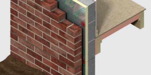 3D cross-section diagram showing brick wall construction layers