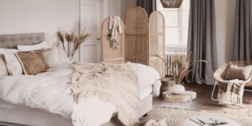 Cozy bedroom interior with soft lighting and neutral tones