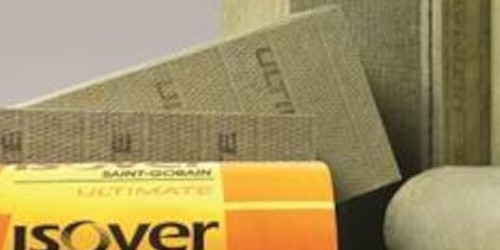 Assortment of insulation rolls and packages including Isover