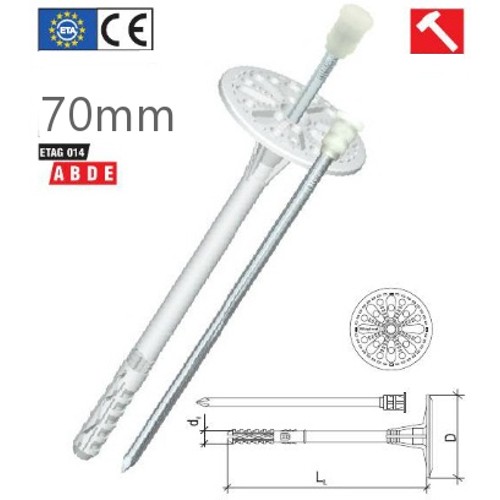 70mm Universal Insulation Panel Fixing with Metal Pin LMX10 (pack of 200) 70mm Universal Insulation Panel Fixing with Metal Pin LMX10 (pack of 200)