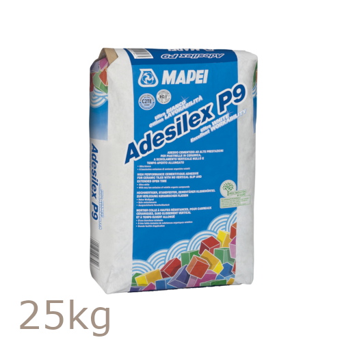 25kg Mapei Adesilex P9 Tile Adhesive for Ceramic Tiles and Stone Materials - White - Pallet of 50 bags 25kg Mapei Adesilex P9 Tile Adhesive for Ceramic Tiles and Stone Materials - White - Pallet of 50 bags