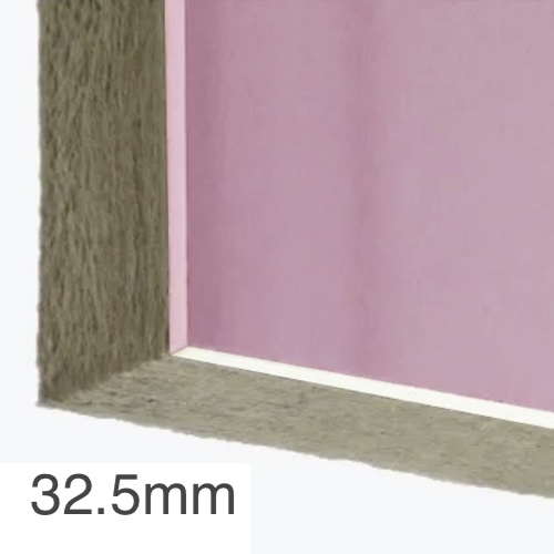 32.5mm Thermal and Acoustic Wall Panel - 20mm Rockwool Slab (A1) bonded to 12.5mm Fire Resistant Plasterboard (A2) - 1200mm x 2400mm 32.5mm Thermal and Acoustic Wall Panel - 20mm Rockwool Slab (A1) bonded to 12.5mm Fire Resistant Plasterboard (A2) - 1200mm x 2400mm