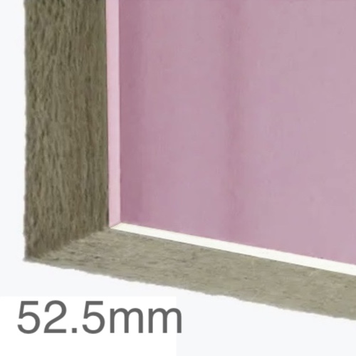 52.5mm Thermal and Acoustic Wall Panel - 40mm Rockwool Slab (A1) bonded to 12.5mm Fire Resistant Plasterboard (A2) - 1200mm x 2400mm 52.5mm Thermal and Acoustic Wall Panel - 40mm Rockwool Slab (A1) bonded to 12.5mm Fire Resistant Plasterboard (A2) - 1200mm x 2400mm