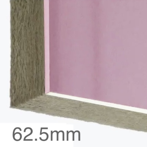 62.5mm Thermal and Acoustic Wall Panel - 50mm Rockwool Slab (A1) bonded to 12.5mm Fire Resistant Plasterboard (A2) - 1200mm x 2400mm 62.5mm Thermal and Acoustic Wall Panel - 50mm Rockwool Slab (A1) bonded to 12.5mm Fire Resistant Plasterboard (A2) - 1200mm x 2400mm