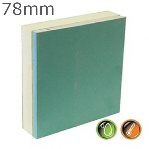 78mm British Gypsum Gyproc Thermaline PIR MR Insulated Plasterboard - (68.5mm PIR and 12.5mm Gyproc MR WallBoard) 78mm British Gypsum Gyproc Thermaline PIR MR Insulated Plasterboard - (68.5mm PIR and 12.5mm Gyproc MR WallBoard)